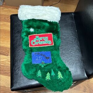 3 for $15. Green Christmas Stocking with White Fur Trim, 1 of a kind